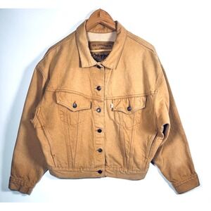 Vintage 90s Levis Naturals Denim Jacket Medium Tan Made USA Trucker Oversized